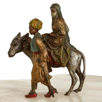Large antique Austrian cold painted bronze and alabaster sculpture