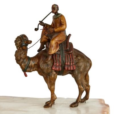 Large antique Austrian cold painted bronze and alabaster sculpture