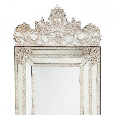 Large antique French silvered rectangular mirror