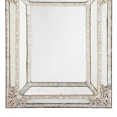 Large antique French silvered rectangular mirror