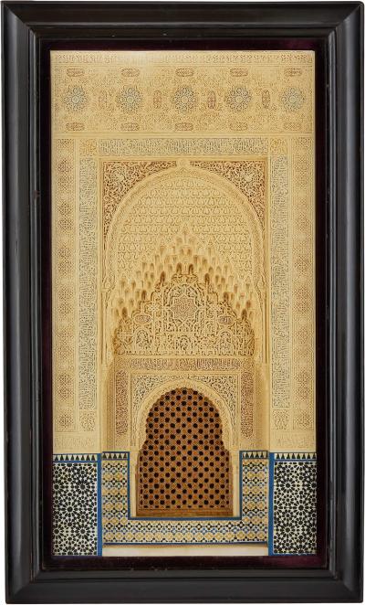 Large antique framed plaster relief model of Alhambra