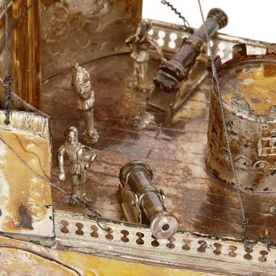 Large antique nef model in repouss silvered metal