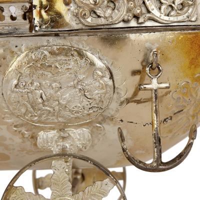 Large antique nef model in repouss silvered metal