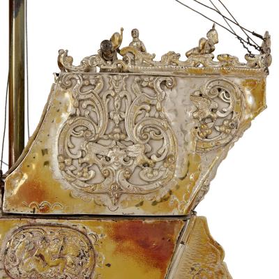 Large antique nef model in repouss silvered metal