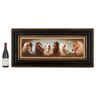 Large antique painted ceramic equestrian plaque