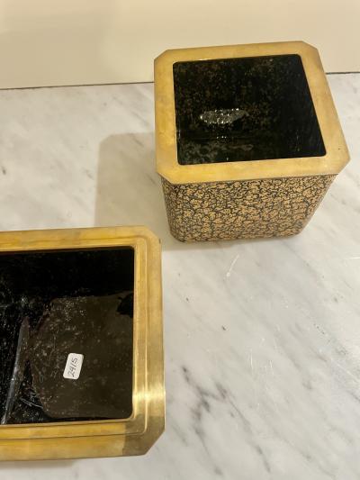 Large art glass box by Jack Ink with gilt bronze trim America 1980s 
