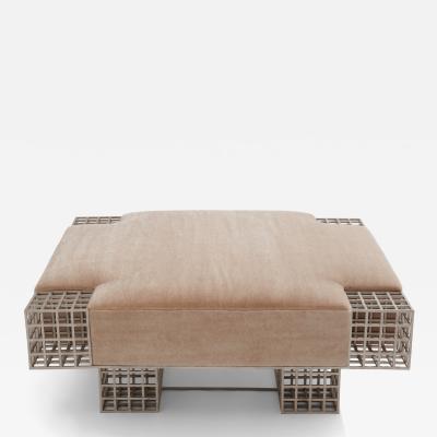 Large bench ottoman by Carla Sozzani in Milan mohair velvet 1990s