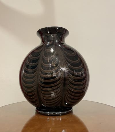 Large black glass vase with gold inclusion design 