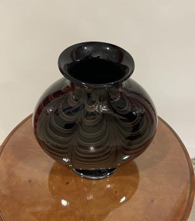 Large black glass vase with gold inclusion design 