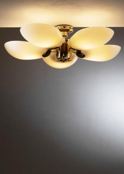 Large brass and glass chandelier