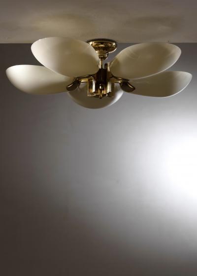 Large brass and glass chandelier