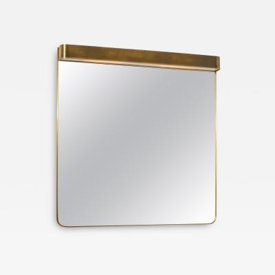 Large brass wall mirror with integrated lights Italy 1950s