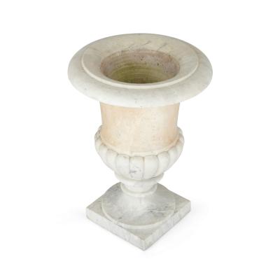 Large carved white marble campagna form garden urn