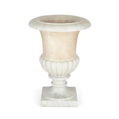 Large carved white marble campagna form garden urn