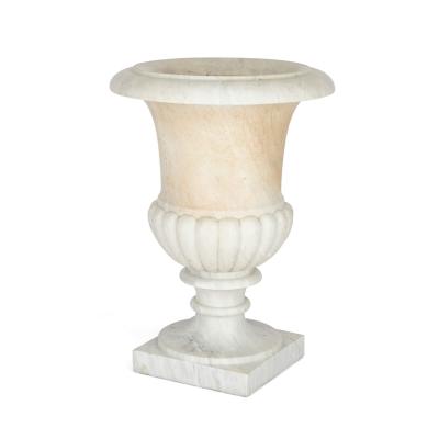 Large carved white marble campagna form garden urn