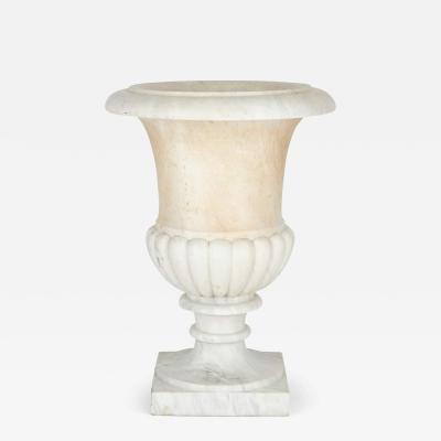 Large carved white marble campagna form garden urn
