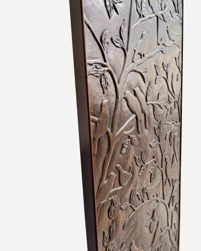 Large carved wood panel decorated with birds Christopher Guy circa 2000