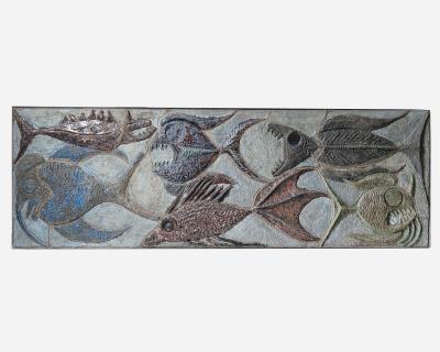 Large ceramic panel decorated with fish Belgium 1969