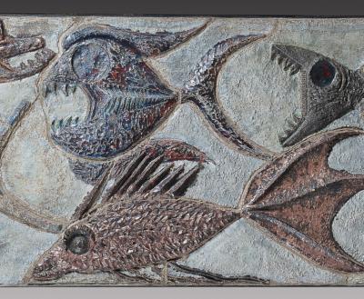 Large ceramic panel decorated with fish Belgium 1969