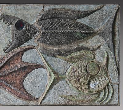 Large ceramic panel decorated with fish Belgium 1969