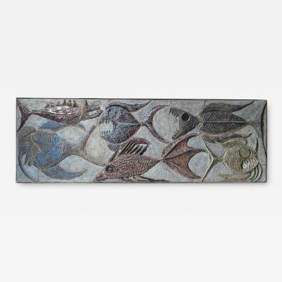 Large ceramic panel decorated with fish Belgium 1969