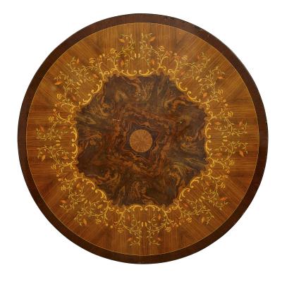 Large circular centre table adorned with gilt bronze and marquetry