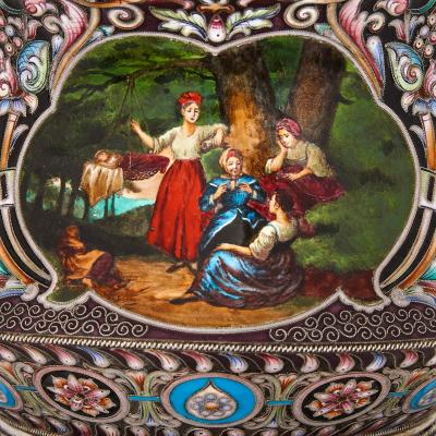 Large cloisonn enamel and silver kovsh