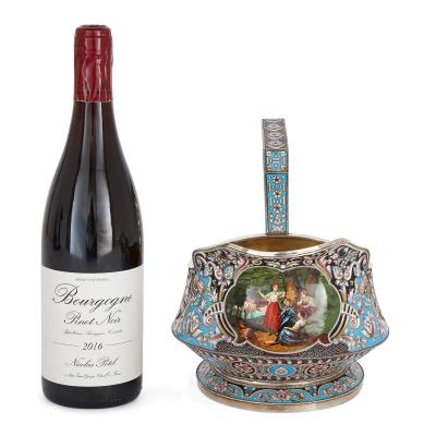 Large cloisonn enamel and silver kovsh