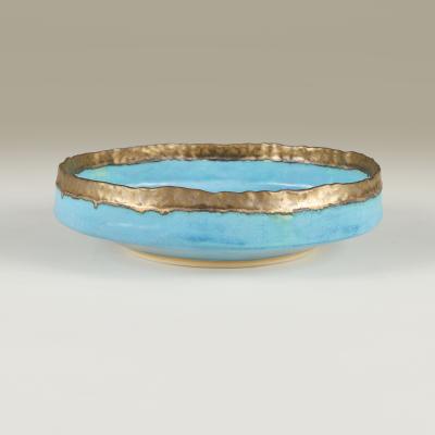 Large decorative ceramic turquoise and gold glazed centrepiece