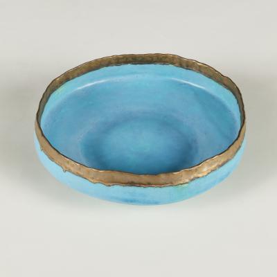 Large decorative ceramic turquoise and gold glazed centrepiece