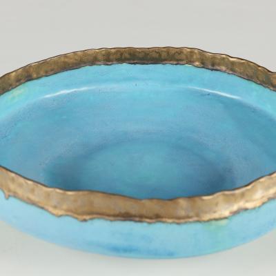 Large decorative ceramic turquoise and gold glazed centrepiece