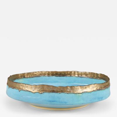 Large decorative ceramic turquoise and gold glazed centrepiece