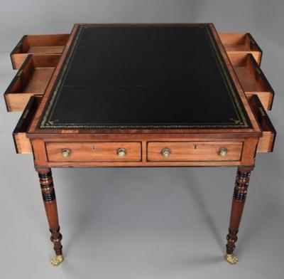 Large early 19thc Regency six drawer writing table of fine patina