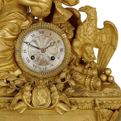 Large gilt bronze mantel clock commemorating Napoleon