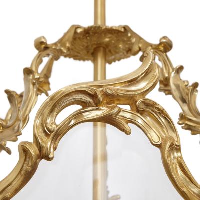 Large glass and gilt bronze hanging hall lantern