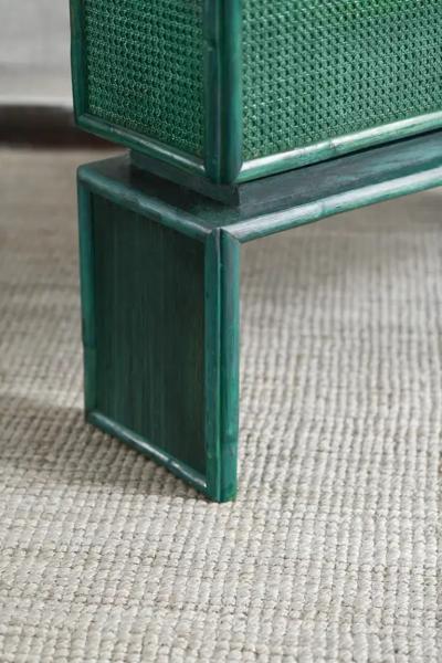 Large green planter with bamboo legs and Vienna straw 1980s