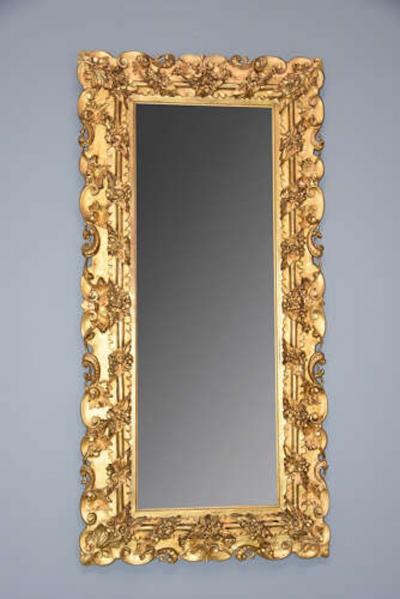 Large highly decorative mid 19th century Italian carved giltwood dressing mirror