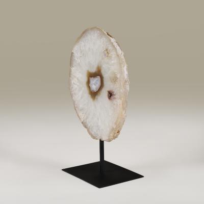 Large lace agate slice of white quartz with subtle taupe and amethyst banding