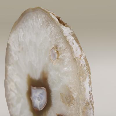 Large lace agate slice of white quartz with subtle taupe and amethyst banding