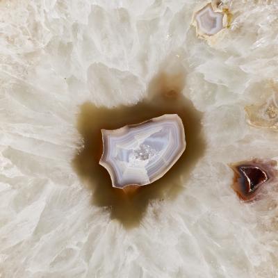 Large lace agate slice of white quartz with subtle taupe and amethyst banding