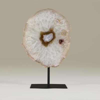 Large lace agate slice of white quartz with subtle taupe and amethyst banding