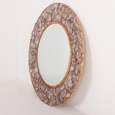 Large mica and gilt resin convex wall mirror in the manner of Line Vautrin 