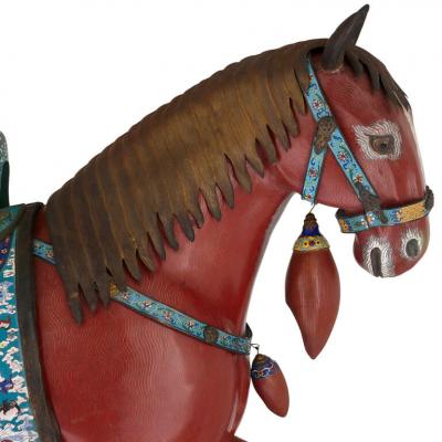 Large pair of Chinese cloisonn enamel horse sculptures