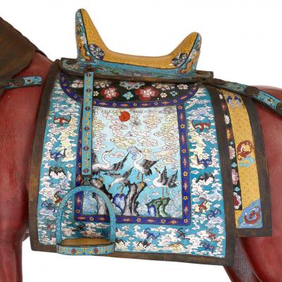 Large pair of Chinese cloisonn enamel horse sculptures