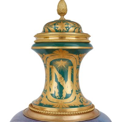 Large pair of S vres style porcelain vases with Napoleonic scenes