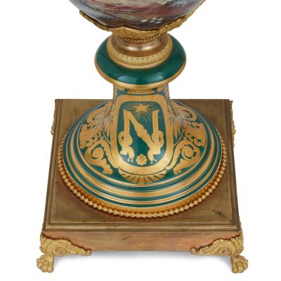 Large pair of S vres style porcelain vases with Napoleonic scenes