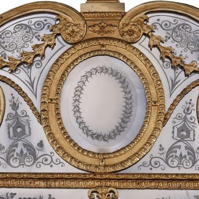 Large pair of Swedish gilt metal and engraved glass mirrors after Precht