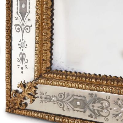 Large pair of Swedish gilt metal and engraved glass mirrors after Precht