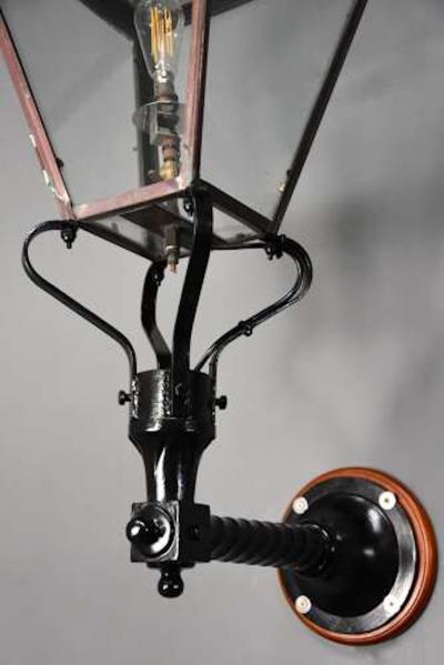 Large pair of Windsor style copper street lanterns supported on wall brackets