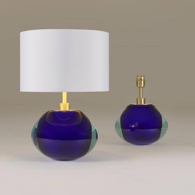 Large pair of contemporary elliptical blue and aqua Murano table lamps